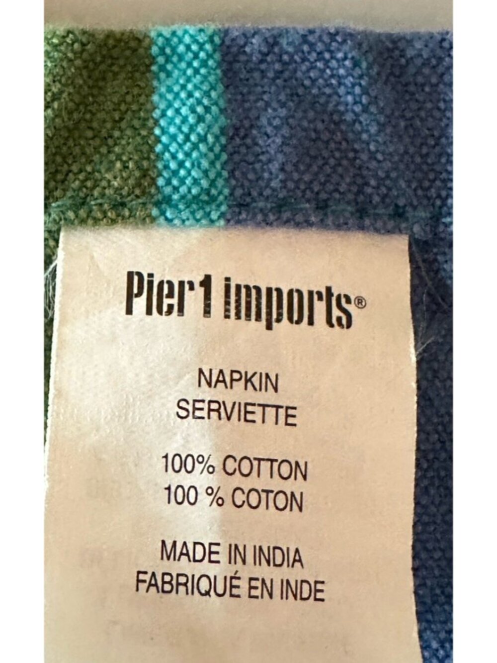 4 PIER 1 IMPORTS Striped Cloth Napkins 100% Cotton Blue Green Dinner Party - Picture 4 of 4